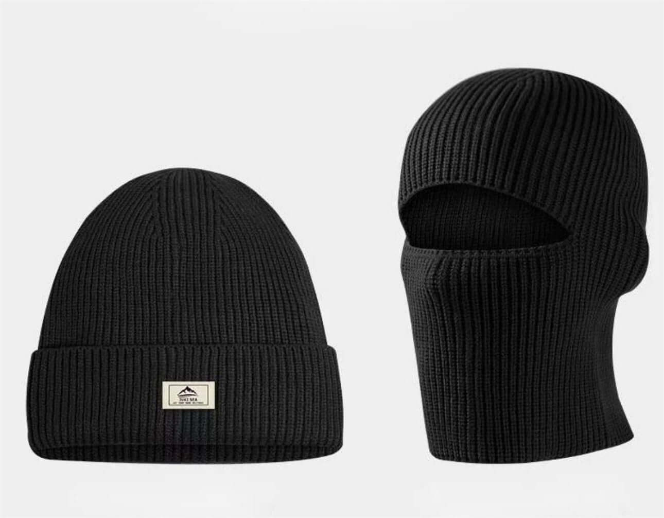 Warm Hat OEM - Men's 2-in-1 Beanie & Face Mask in black, showcasing versatile winter wear.