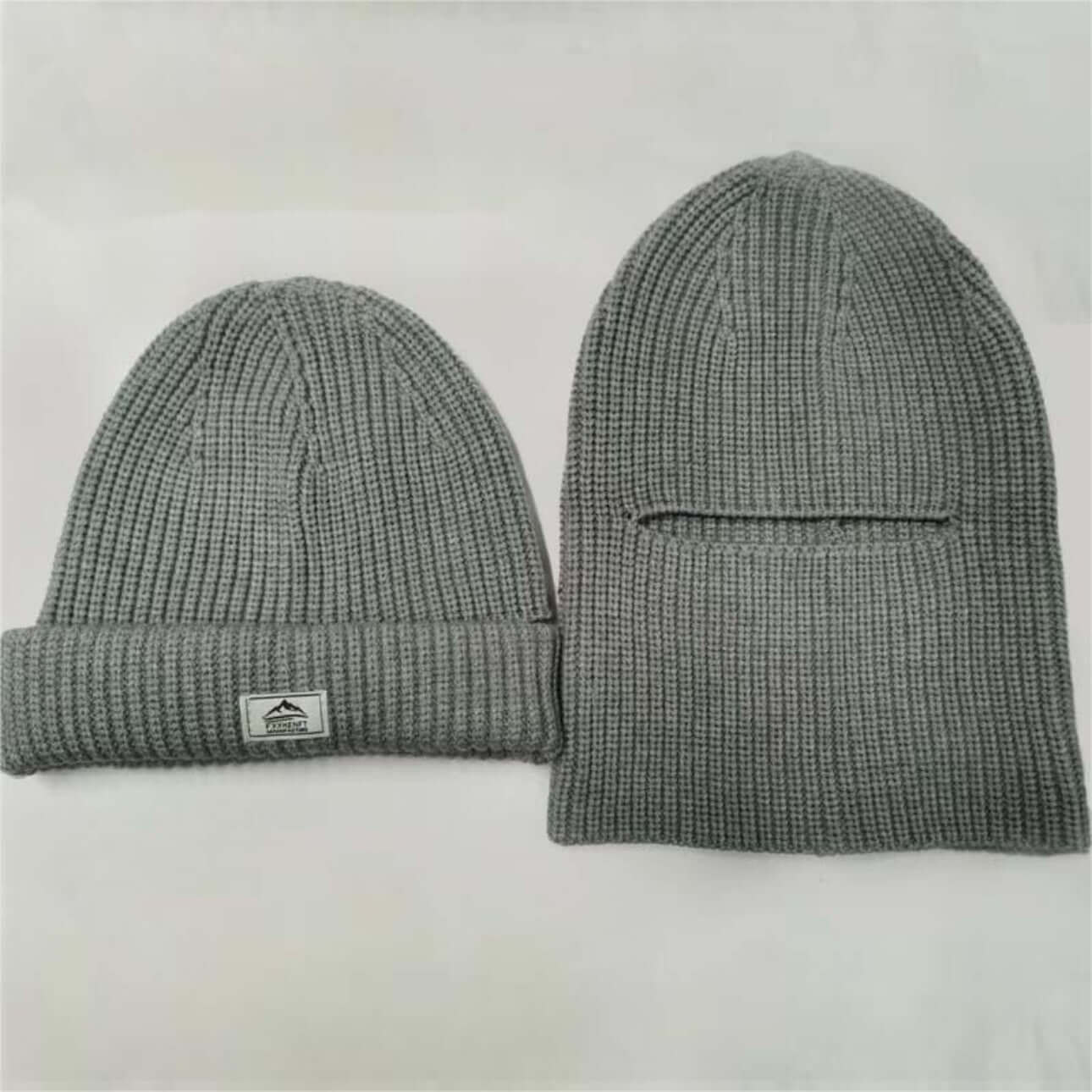 Warm Hat OEM - Men's 2-in-1 beanie and face mask in grey, featuring ribbed design and functional style.